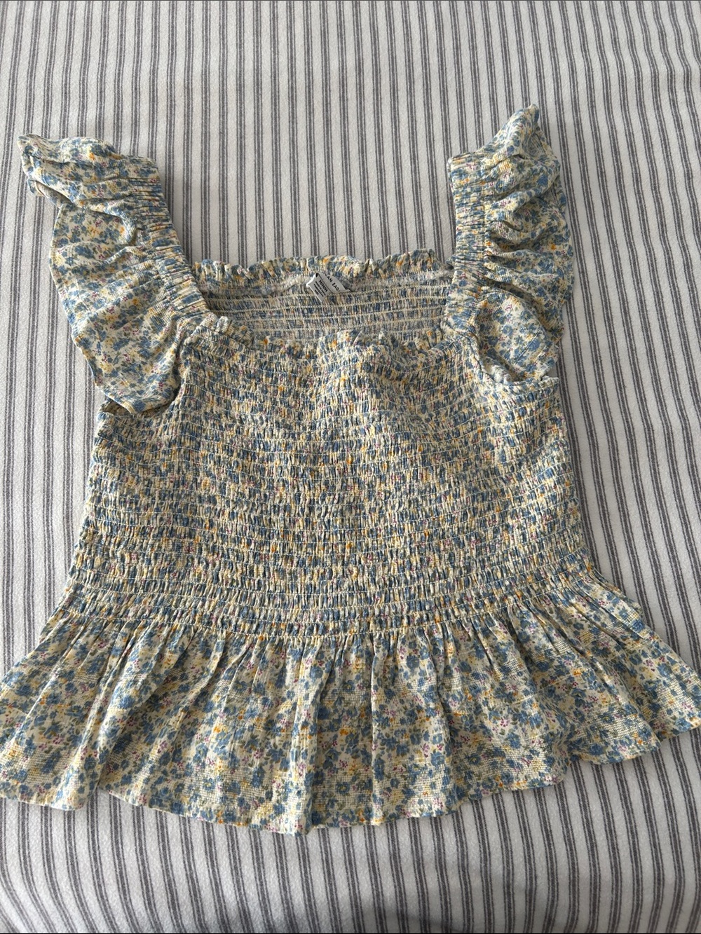 American Eagle Outfitters Floral Smocked Tank - Blue & Yellow